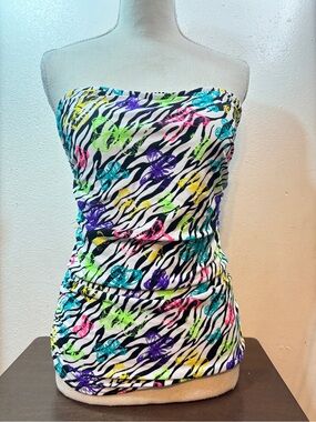 Strapless Neon Butterfly Zebra Tankini Top